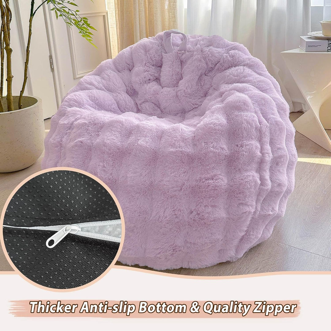 Fluffy Faux Rabbit Fur Bean Bag Cover (No Filler), Big Fuzzy Stuffed Animal Storage Bubble Waffle Bean Bag Chair for Plush Toys, Comfy Shaggy Furry Beanbag Cover Kids Girls Adults, Lavender - Just Closeouts Canada Inc.X004OCBDDT