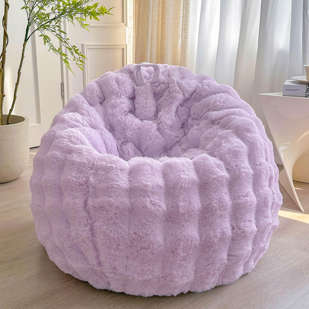 Fluffy Faux Rabbit Fur Bean Bag Cover (No Filler), Big Fuzzy Stuffed Animal Storage Bubble Waffle Bean Bag Chair for Plush Toys, Comfy Shaggy Furry Beanbag Cover Kids Girls Adults, Lavender - Just Closeouts Canada Inc.X004OCBDDT