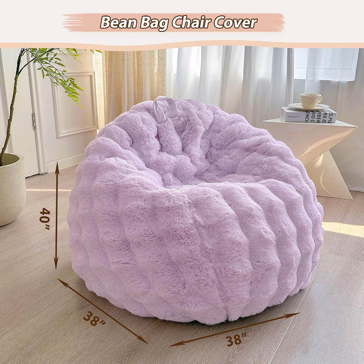 Fluffy Faux Rabbit Fur Bean Bag Cover (No Filler), Big Fuzzy Stuffed Animal Storage Bubble Waffle Bean Bag Chair for Plush Toys, Comfy Shaggy Furry Beanbag Cover Kids Girls Adults, Lavender - Just Closeouts Canada Inc.X004OCBDDT