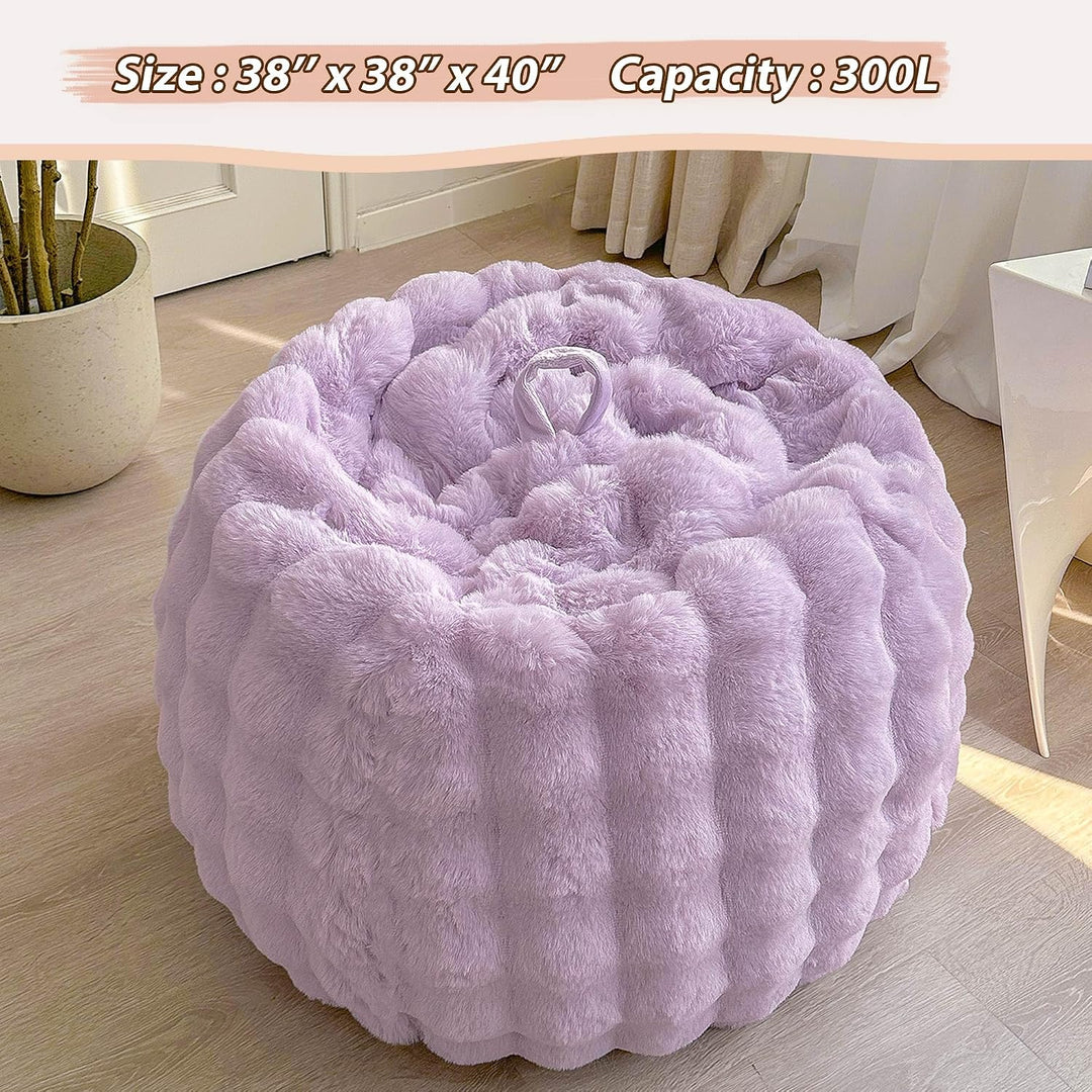 Fluffy Faux Rabbit Fur Bean Bag Cover (No Filler), Big Fuzzy Stuffed Animal Storage Bubble Waffle Bean Bag Chair for Plush Toys, Comfy Shaggy Furry Beanbag Cover Kids Girls Adults, Lavender - Just Closeouts Canada Inc.X004OCBDDT
