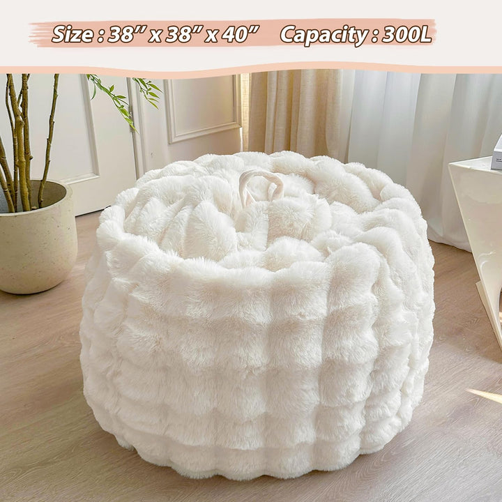 Fluffy Faux Rabbit Fur Bean Bag Cover (No Filler), Big Luxury Fuzzy Stuffed Animal Storage Bubble Large Bean Bag Chair Home Decor, Comfy Shaggy Furry Beanbag Cover Kids Girls Adults, Beige - Just Closeouts Canada Inc.