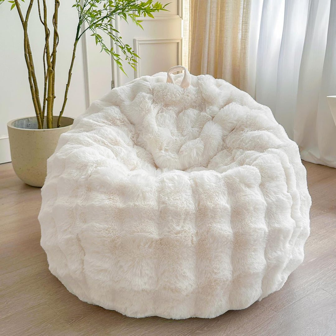 Fluffy Faux Rabbit Fur Bean Bag Cover (No Filler), Big Luxury Fuzzy Stuffed Animal Storage Bubble Large Bean Bag Chair Home Decor, Comfy Shaggy Furry Beanbag Cover Kids Girls Adults, Beige - Just Closeouts Canada Inc.