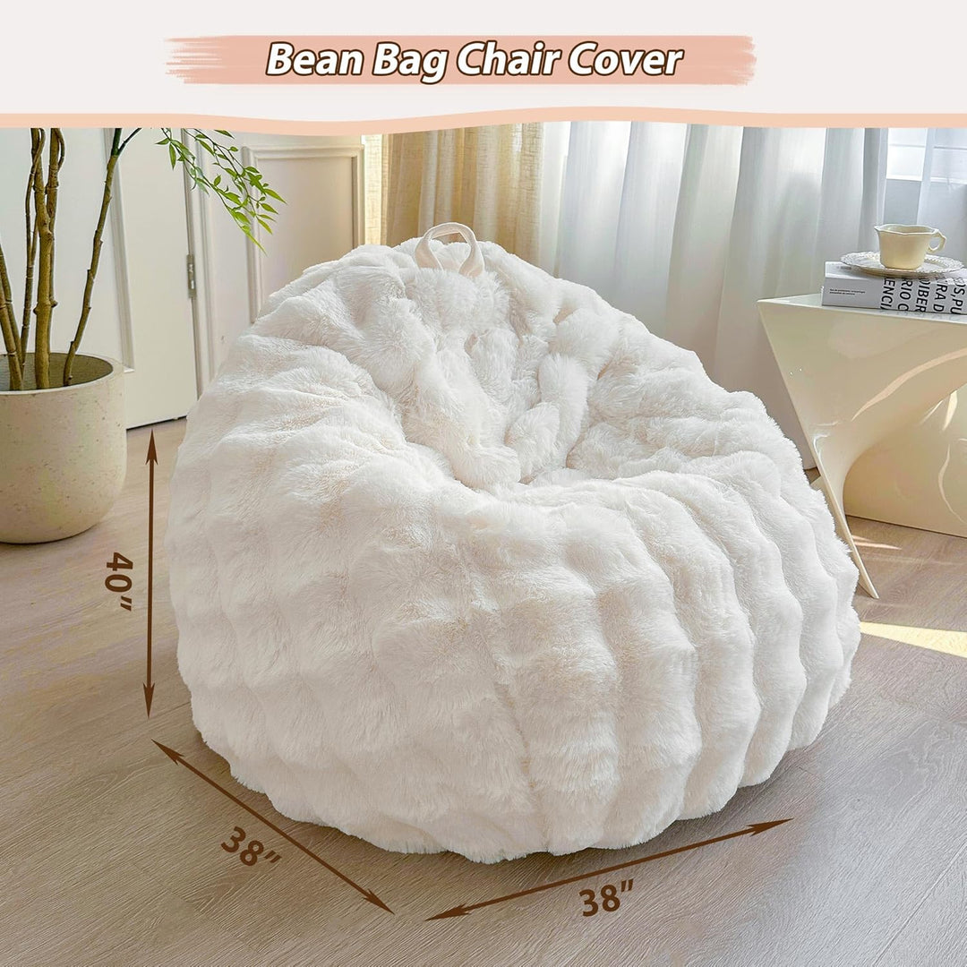 Fluffy Faux Rabbit Fur Bean Bag Cover (No Filler), Big Luxury Fuzzy Stuffed Animal Storage Bubble Large Bean Bag Chair Home Decor, Comfy Shaggy Furry Beanbag Cover Kids Girls Adults, Beige - Just Closeouts Canada Inc.