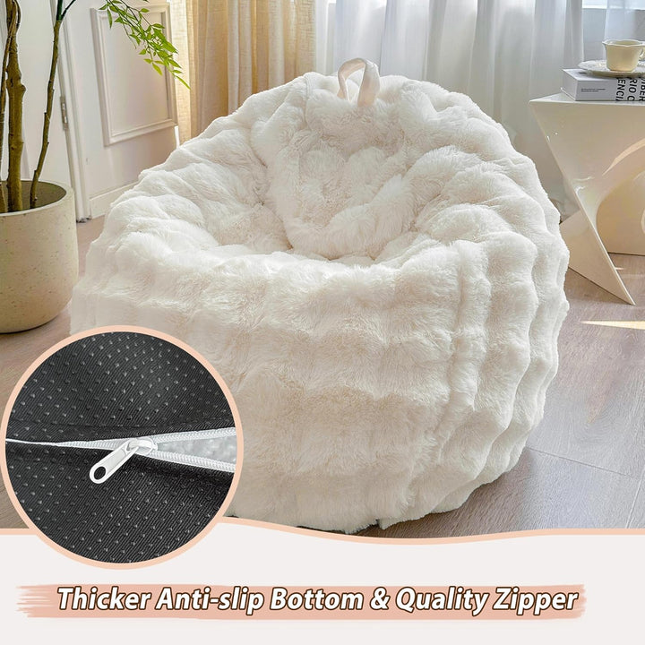 Fluffy Faux Rabbit Fur Bean Bag Cover (No Filler), Big Luxury Fuzzy Stuffed Animal Storage Bubble Large Bean Bag Chair Home Decor, Comfy Shaggy Furry Beanbag Cover Kids Girls Adults, Beige - Just Closeouts Canada Inc.