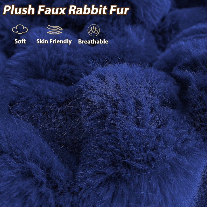 Fluffy Faux Rabbit Fur Bean Bag Cover (No Filler), Soft Fuzzy Stuffed Animal Storage Bubble Large Bean Bag Chair Home Decoration, Comfy Shaggy Furry Beanbag Cover Kids Adults, Navy Blue - Just Closeouts Canada Inc.