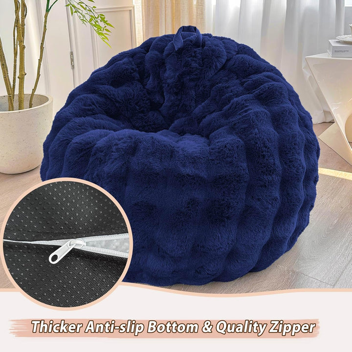 Fluffy Faux Rabbit Fur Bean Bag Cover (No Filler), Soft Fuzzy Stuffed Animal Storage Bubble Large Bean Bag Chair Home Decoration, Comfy Shaggy Furry Beanbag Cover Kids Adults, Navy Blue - Just Closeouts Canada Inc.