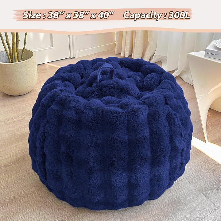 Fluffy Faux Rabbit Fur Bean Bag Cover (No Filler), Soft Fuzzy Stuffed Animal Storage Bubble Large Bean Bag Chair Home Decoration, Comfy Shaggy Furry Beanbag Cover Kids Adults, Navy Blue - Just Closeouts Canada Inc.