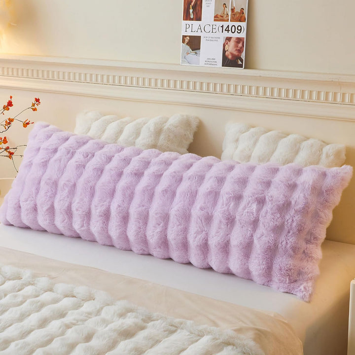 Fluffy Faux Rabbit Fur Body Pillow Cover, Cozy Light Purple Bubble Shaggy Plush Bed Body Pillowcase with Zipper, Long 20"x54" Fuzzy Furry Pillow Case for Bedroom Home Decoration, Lavender - Just Closeouts Canada Inc.X004LYWYEH