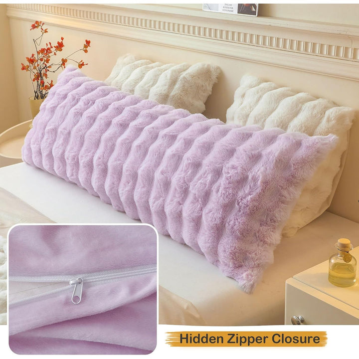 Fluffy Faux Rabbit Fur Body Pillow Cover, Cozy Light Purple Bubble Shaggy Plush Bed Body Pillowcase with Zipper, Long 20"x54" Fuzzy Furry Pillow Case for Bedroom Home Decoration, Lavender - Just Closeouts Canada Inc.X004LYWYEH
