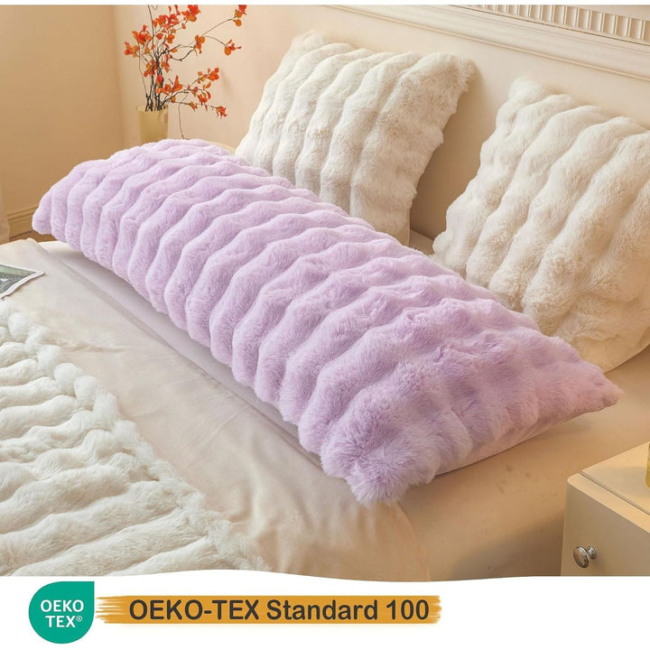 Fluffy Faux Rabbit Fur Body Pillow Cover, Cozy Light Purple Bubble Shaggy Plush Bed Body Pillowcase with Zipper, Long 20"x54" Fuzzy Furry Pillow Case for Bedroom Home Decoration, Lavender - Just Closeouts Canada Inc.X004LYWYEH