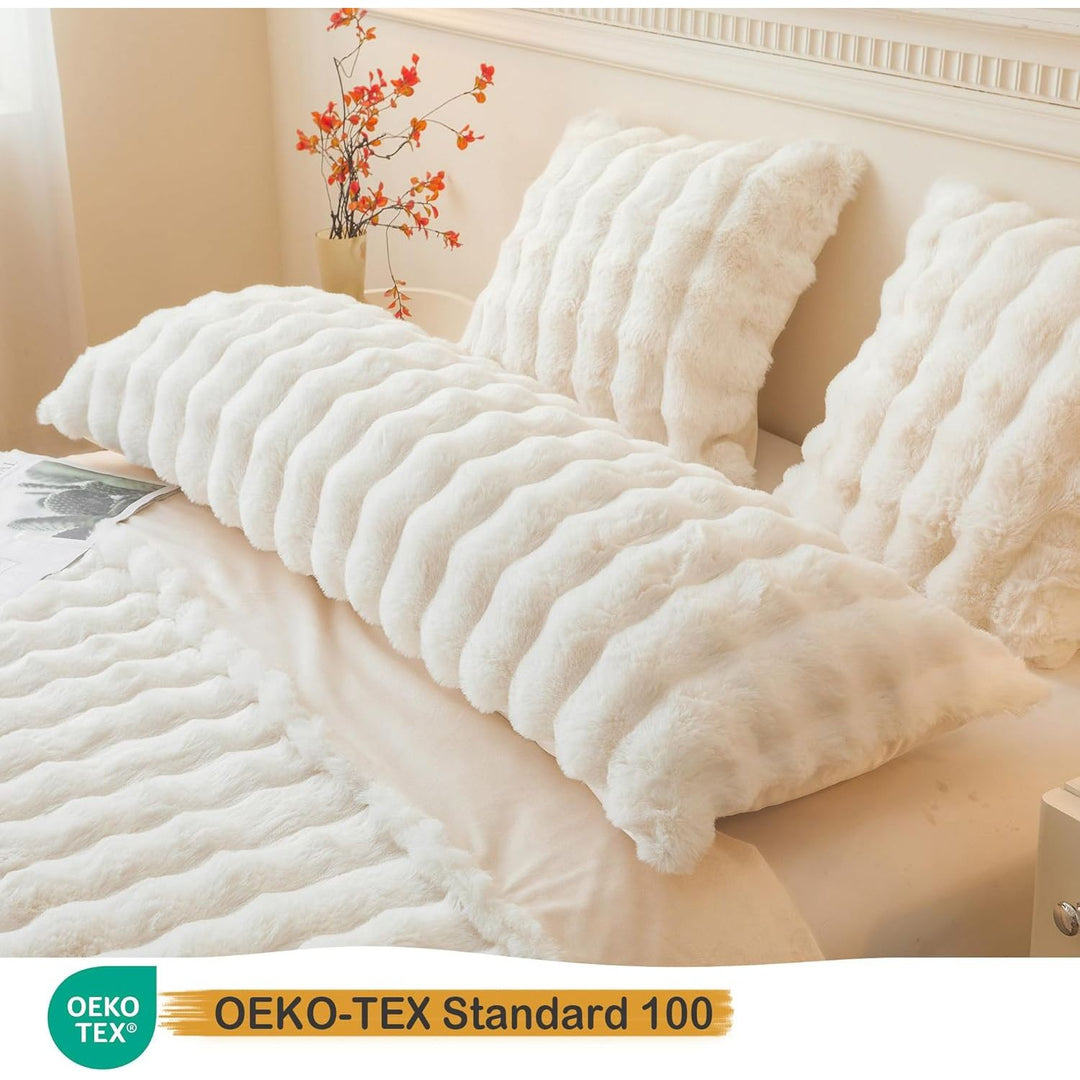 Fluffy Faux Rabbit Fur Body Pillow Cover, Luxury Bubble Waffle Shaggy Plush Bed Body Pillowcase with Zipper Closure, Long 20"x54" Fuzzy Furry Pillow Case for Adults Kids Girls Teens, White - Just Closeouts Canada Inc.