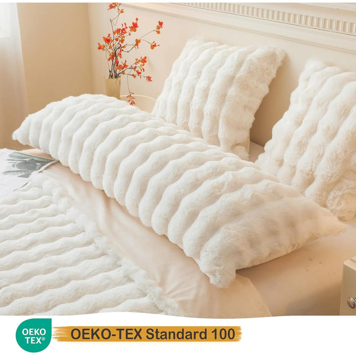Fluffy Faux Rabbit Fur Body Pillow Cover, Luxury Bubble Waffle Shaggy Plush Bed Body Pillowcase with Zipper Closure, Long 20"x54" Fuzzy Furry Pillow Case for Adults Kids Girls Teens, White - Just Closeouts Canada Inc.