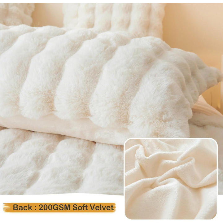 Fluffy Faux Rabbit Fur Body Pillow Cover, Luxury Bubble Waffle Shaggy Plush Bed Body Pillowcase with Zipper Closure, Long 20"x54" Fuzzy Furry Pillow Case for Adults Kids Girls Teens, White - Just Closeouts Canada Inc.