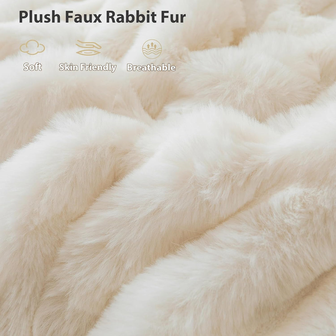 Fluffy Faux Rabbit Fur Body Pillow Cover, Luxury Bubble Waffle Shaggy Plush Bed Body Pillowcase with Zipper Closure, Long 20"x54" Fuzzy Furry Pillow Case for Adults Kids Girls Teens, White - Just Closeouts Canada Inc.