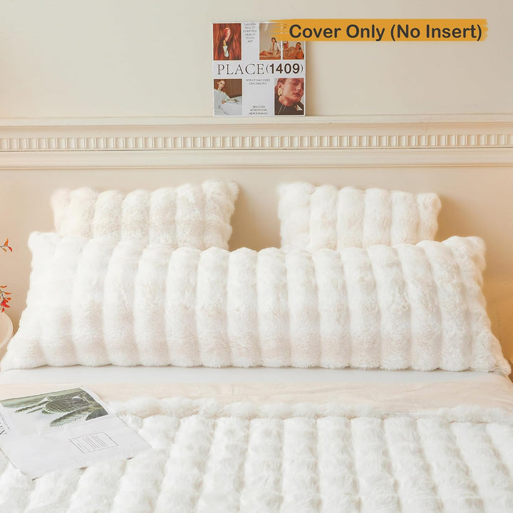 Fluffy Faux Rabbit Fur Body Pillow Cover, Luxury Ivory Bubble Shaggy Plush Bed Body Pillowcase with Zipper Closure, Long 20"x54" Fuzzy Furry Pillow Case for Adults Kids Girls Teens, Beige - Just Closeouts Canada Inc.X004LYX0I1