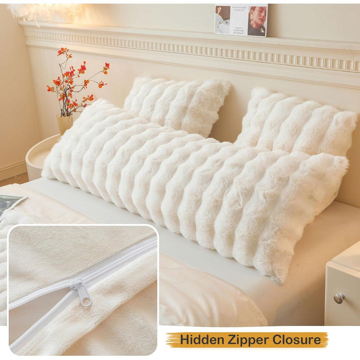 Fluffy Faux Rabbit Fur Body Pillow Cover, Luxury Ivory Bubble Shaggy Plush Bed Body Pillowcase with Zipper Closure, Long 20"x54" Fuzzy Furry Pillow Case for Adults Kids Girls Teens, Beige - Just Closeouts Canada Inc.X004LYX0I1