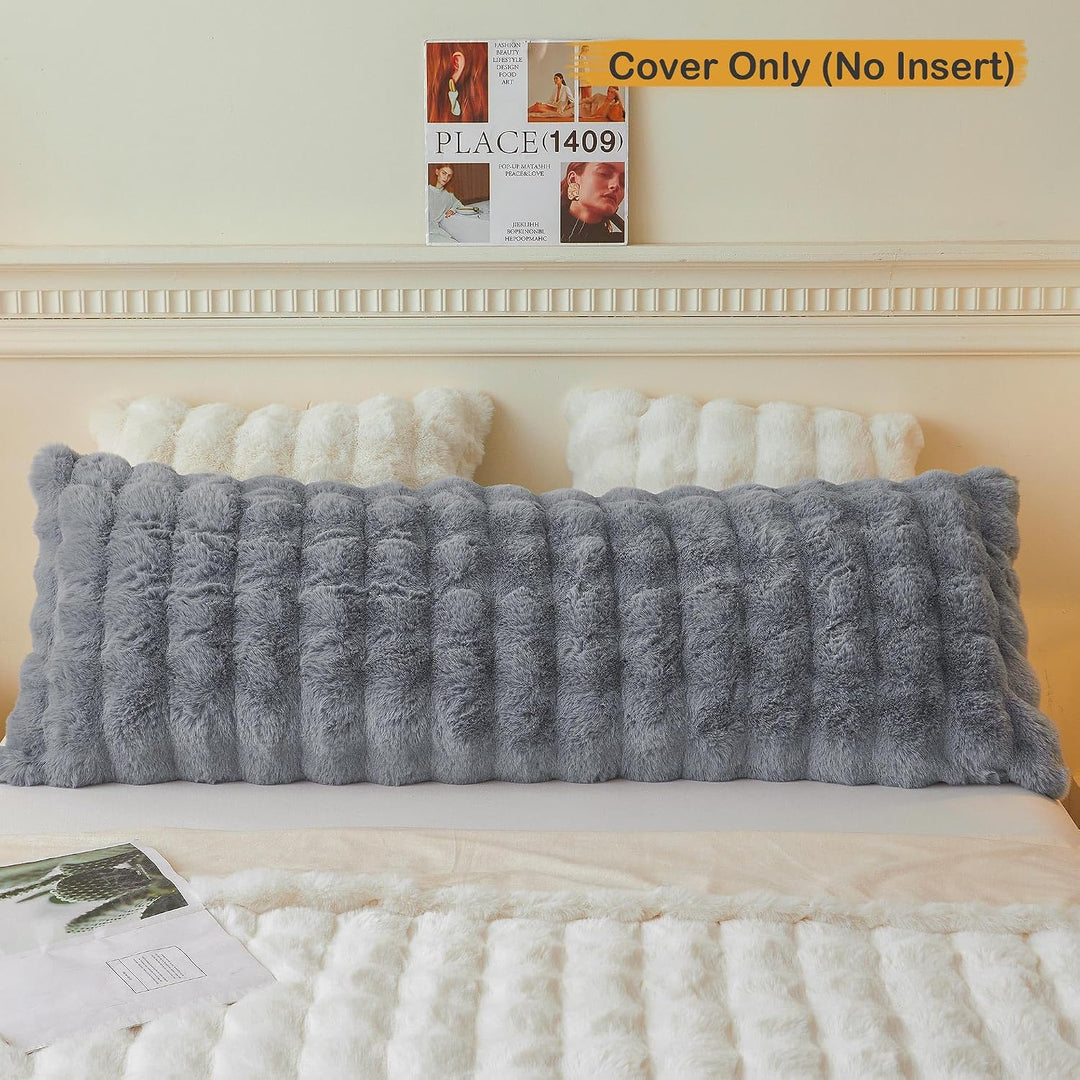 Fluffy Faux Rabbit Fur Body Pillow Cover, Soft Cute Bubble Shaggy Plush Bed Body Pillowcase with Zipper Closure, Long 20"x54" Fuzzy Furry Pillow Case for Pregnancy Side Sleeper, Light Grey - Just Closeouts Canada Inc.X004LYWZ8H
