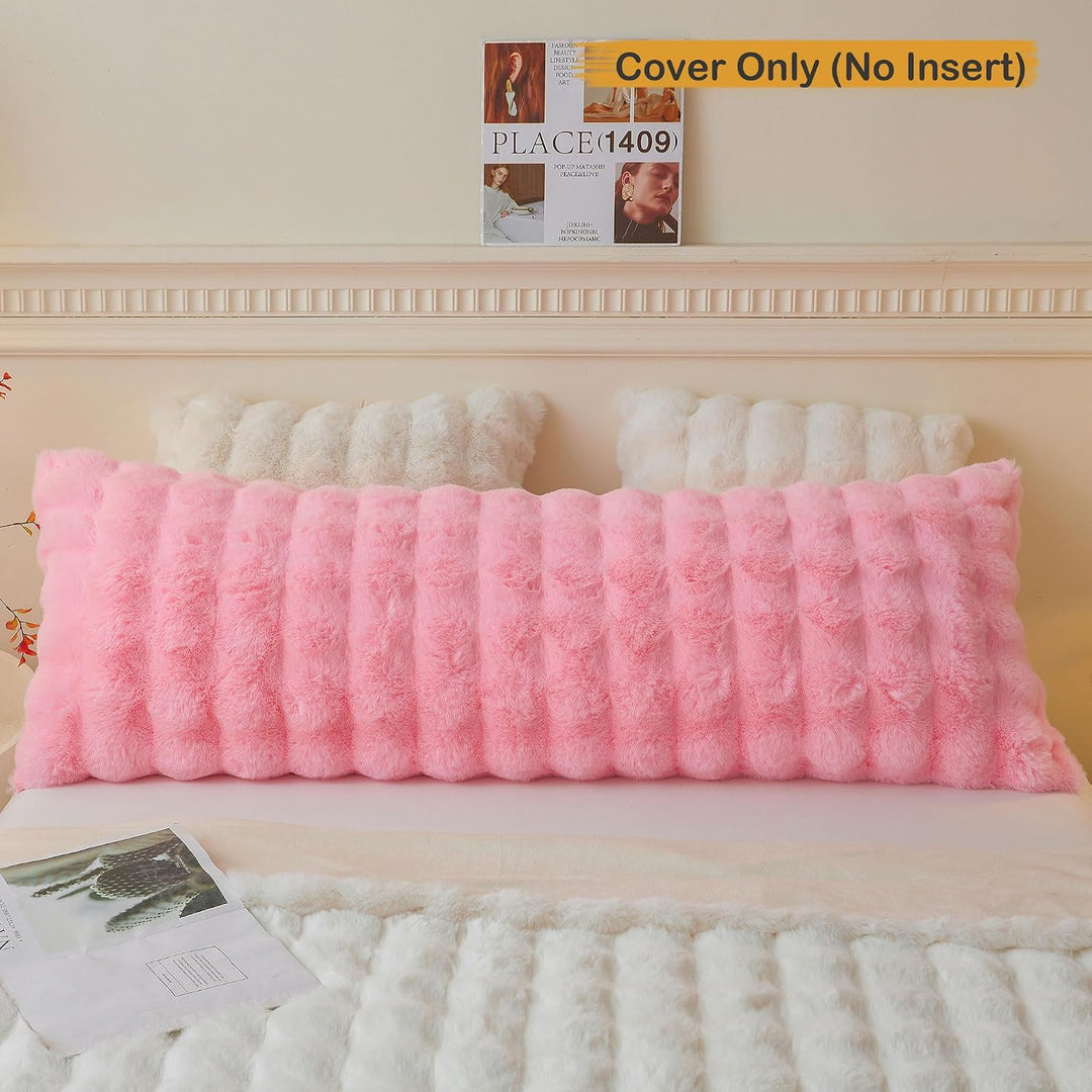 Fluffy Faux Rabbit Fur Body Pillow Cover, Soft Cute Bubble Waffle Shaggy Plush Bed Body Pillowcase with Zipper Closure, Long 20"x54" Fuzzy Furry Pillow Case for Pregnancy Side Sleeper, Pink - Just Closeouts Canada Inc.X004LZ43XL