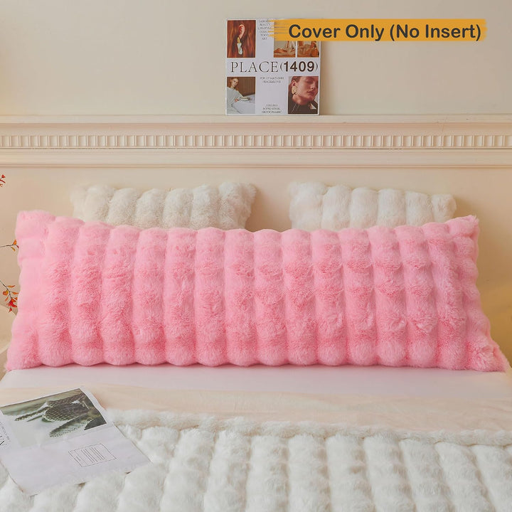 Fluffy Faux Rabbit Fur Body Pillow Cover, Soft Cute Bubble Waffle Shaggy Plush Bed Body Pillowcase with Zipper Closure, Long 20"x54" Fuzzy Furry Pillow Case for Pregnancy Side Sleeper, Pink - Just Closeouts Canada Inc.X004LZ43XL