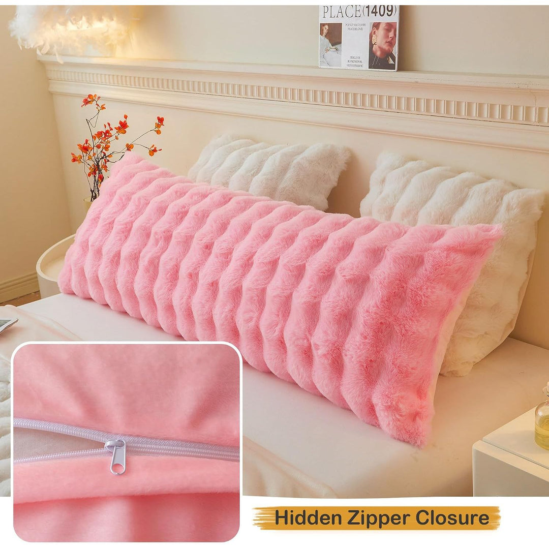 Fluffy Faux Rabbit Fur Body Pillow Cover, Soft Cute Bubble Waffle Shaggy Plush Bed Body Pillowcase with Zipper Closure, Long 20"x54" Fuzzy Furry Pillow Case for Pregnancy Side Sleeper, Pink - Just Closeouts Canada Inc.X004LZ43XL