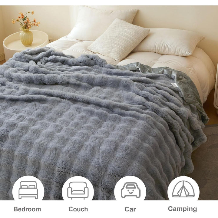 Fluffy Faux Rabbit Fur King Size Blanket for Bed, Soft Cozy and Plush Furry Waffle Bubble Throw Blanket for All Season, Fuzzy Sleeping Throw Home Decor for Bedroom Living Room, 104x90, Grey - Just Closeouts Canada Inc.X004TVIG8P