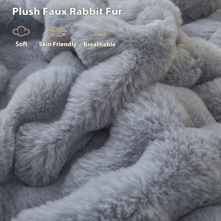 Fluffy Faux Rabbit Fur King Size Blanket for Bed, Soft Cozy and Plush Furry Waffle Bubble Throw Blanket for All Season, Fuzzy Sleeping Throw Home Decor for Bedroom Living Room, 104x90, Grey - Just Closeouts Canada Inc.X004TVIG8P