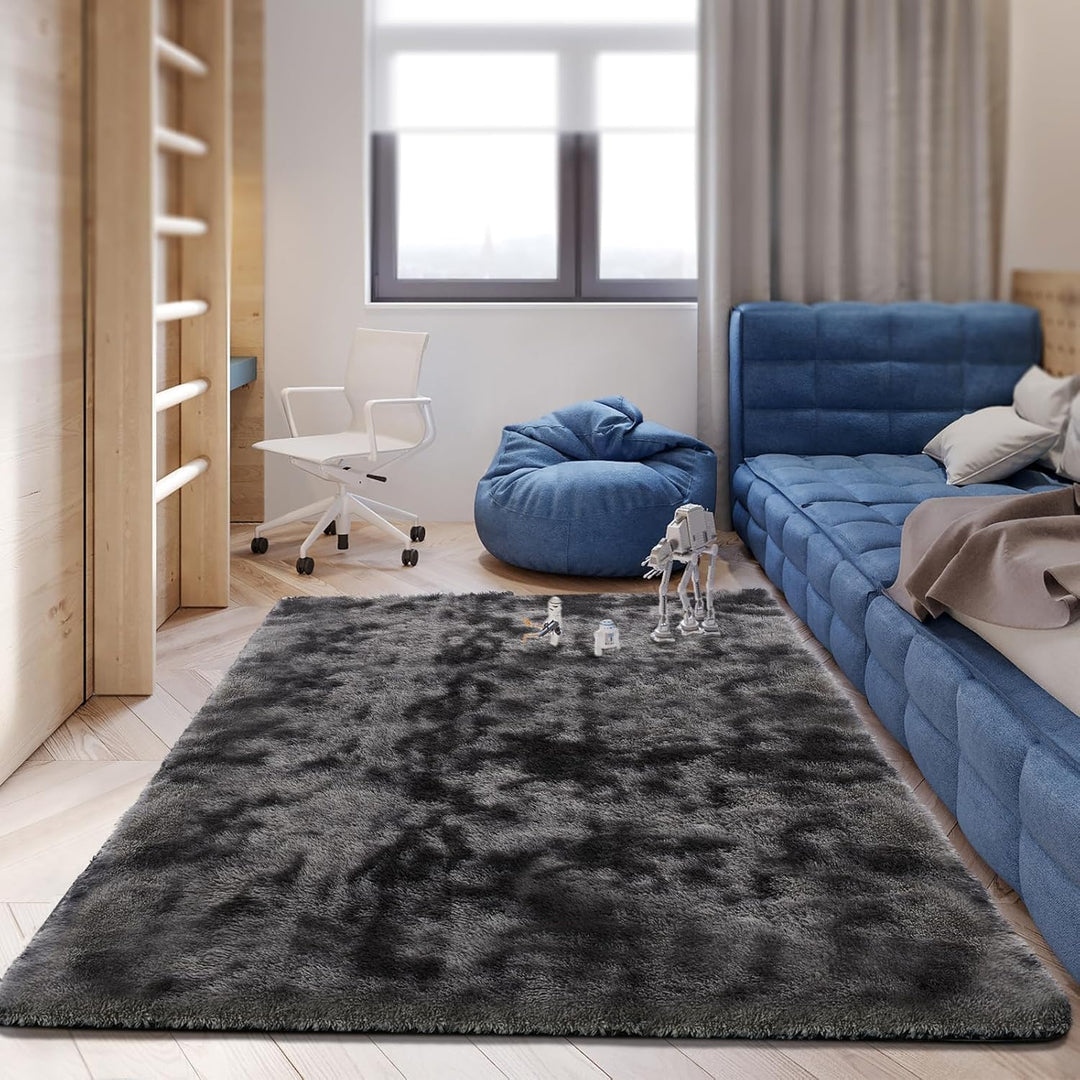 Fluffy Soft Rug for Living Room, 5x7 Indoor Modern Area Rugs Fluffy Bedroom, Thick Large Carpets for Kids Bedroom Home Decor Nursery Rug, High Pile Soft Throw Rug, Anti - Skid, Tie - Dyed Dark Grey - Just Closeouts Canada Inc.