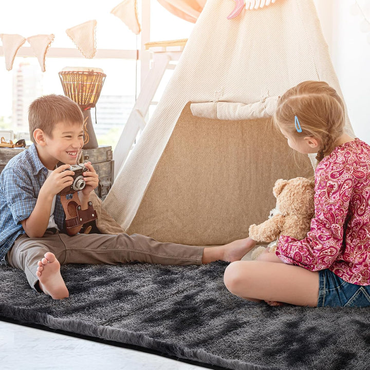 Fluffy Soft Rug for Living Room, 5x7 Indoor Modern Area Rugs Fluffy Bedroom, Thick Large Carpets for Kids Bedroom Home Decor Nursery Rug, High Pile Soft Throw Rug, Anti - Skid, Tie - Dyed Dark Grey - Just Closeouts Canada Inc.