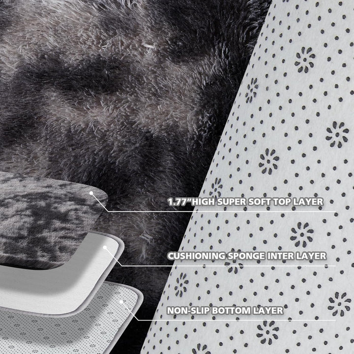 Fluffy Soft Rug for Living Room, 5x7 Indoor Modern Area Rugs Fluffy Bedroom, Thick Large Carpets for Kids Bedroom Home Decor Nursery Rug, High Pile Soft Throw Rug, Anti - Skid, Tie - Dyed Dark Grey - Just Closeouts Canada Inc.