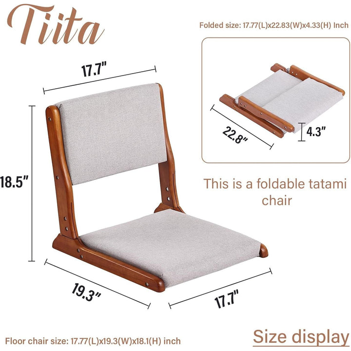 Foldable Tatami Chair, Japanese floor Chair, Wood Legless Back Rest Chair with Cushion, Accent Meditation Floor Chair Bay Window, Walnut Grey - Just Closeouts Canada Inc.