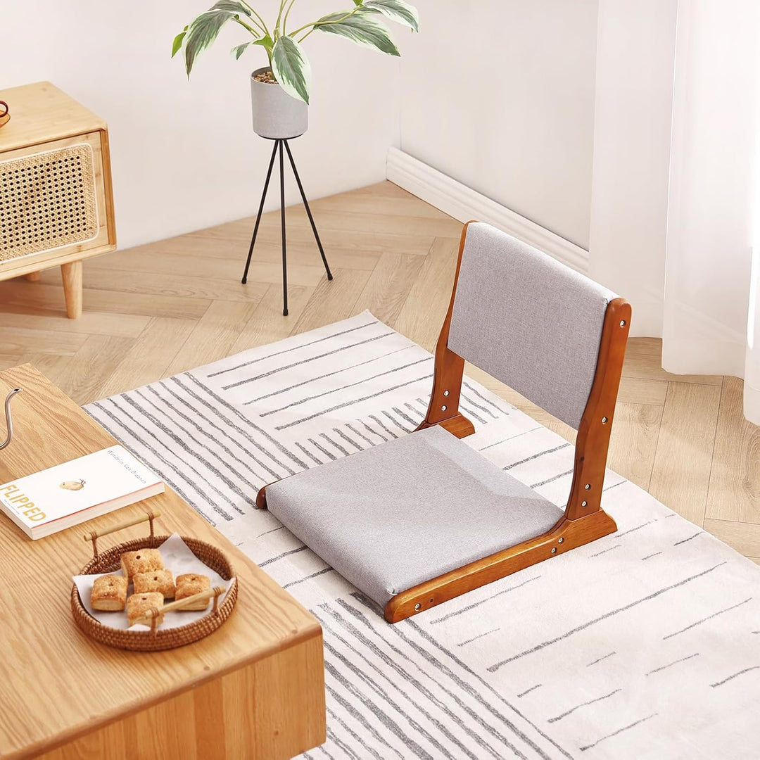 Foldable Tatami Chair, Japanese floor Chair, Wood Legless Back Rest Chair with Cushion, Accent Meditation Floor Chair Bay Window, Walnut Grey - Just Closeouts Canada Inc.