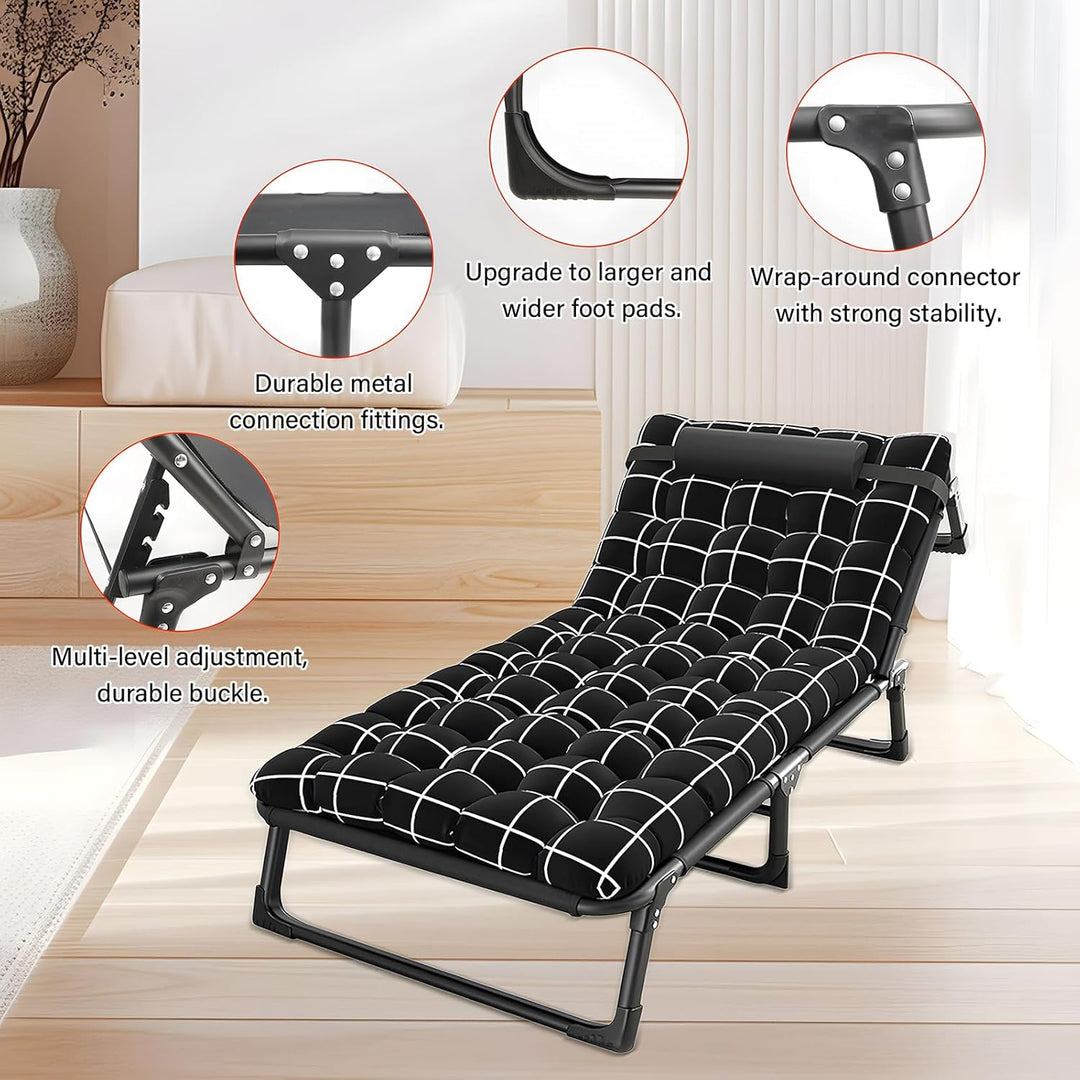 Folding Bed, Folding Camping Cot for Adults, Portable Oxford Travel Camp Cots 30x76 Adjustable 4 - Position Reclining Folding Chaise with Mattress and Pillow for Office, Pool, Beach, Patio - Just Closeouts Canada Inc.