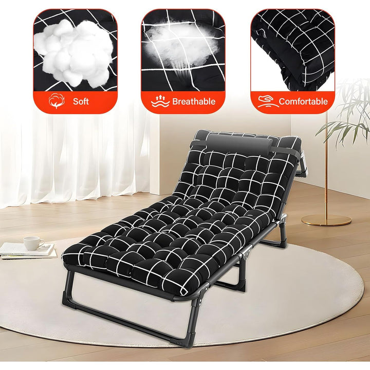 Folding Bed, Folding Camping Cot for Adults, Portable Oxford Travel Camp Cots 30x76 Adjustable 4 - Position Reclining Folding Chaise with Mattress and Pillow for Office, Pool, Beach, Patio - Just Closeouts Canada Inc.