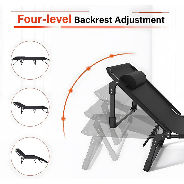 Folding Bed, Folding Camping Cot for Adults, Portable Oxford Travel Camp Cots 30x76 Adjustable 4 - Position Reclining Folding Chaise with Mattress and Pillow for Office, Pool, Beach, Patio - Just Closeouts Canada Inc.