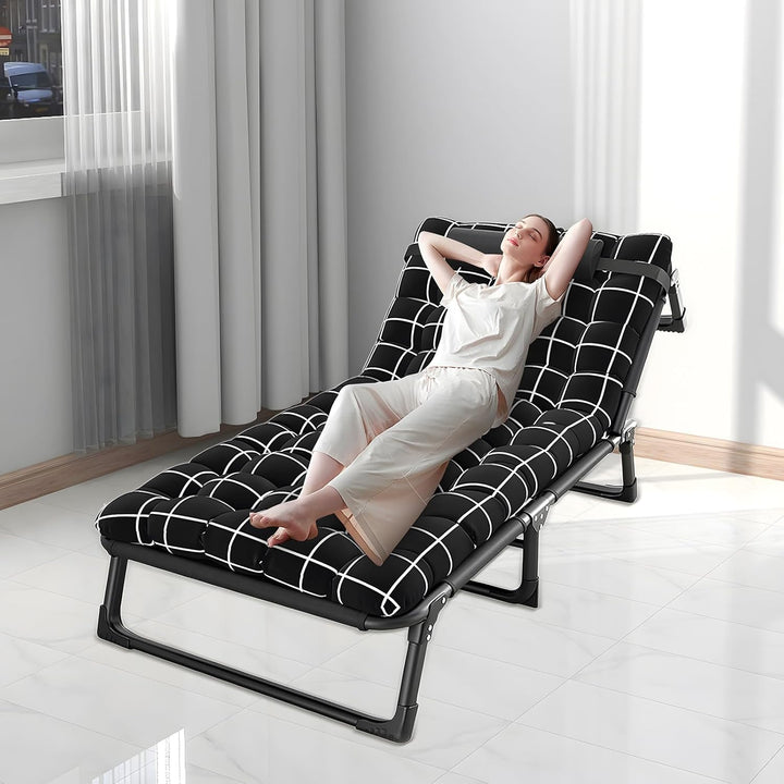 Folding Bed, Folding Camping Cot for Adults, Portable Oxford Travel Camp Cots 30x76 Adjustable 4 - Position Reclining Folding Chaise with Mattress and Pillow for Office, Pool, Beach, Patio - Just Closeouts Canada Inc.