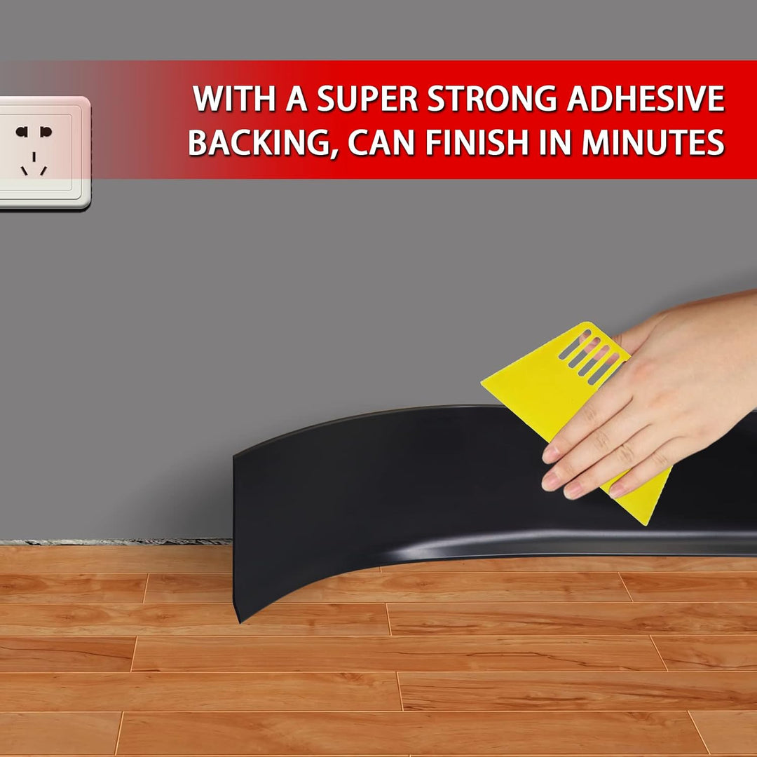 FONUNO Vinyl Wall Base Baseboard Molding Trim 4" Flexible Self Adhesive Rubber Wall Base Moulding Trim Peel and Stick Design, 4 Inch x 40 Feet, Black - Just Closeouts Canada Inc.