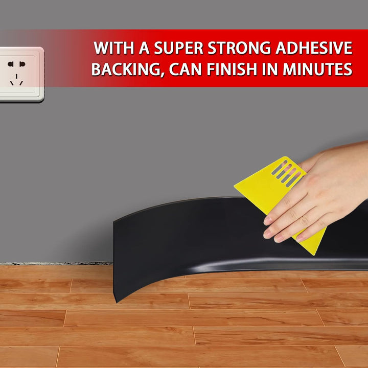 FONUNO Vinyl Wall Base Baseboard Molding Trim 4" Flexible Self Adhesive Rubber Wall Base Moulding Trim Peel and Stick Design, 4 Inch x 40 Feet, Black - Just Closeouts Canada Inc.