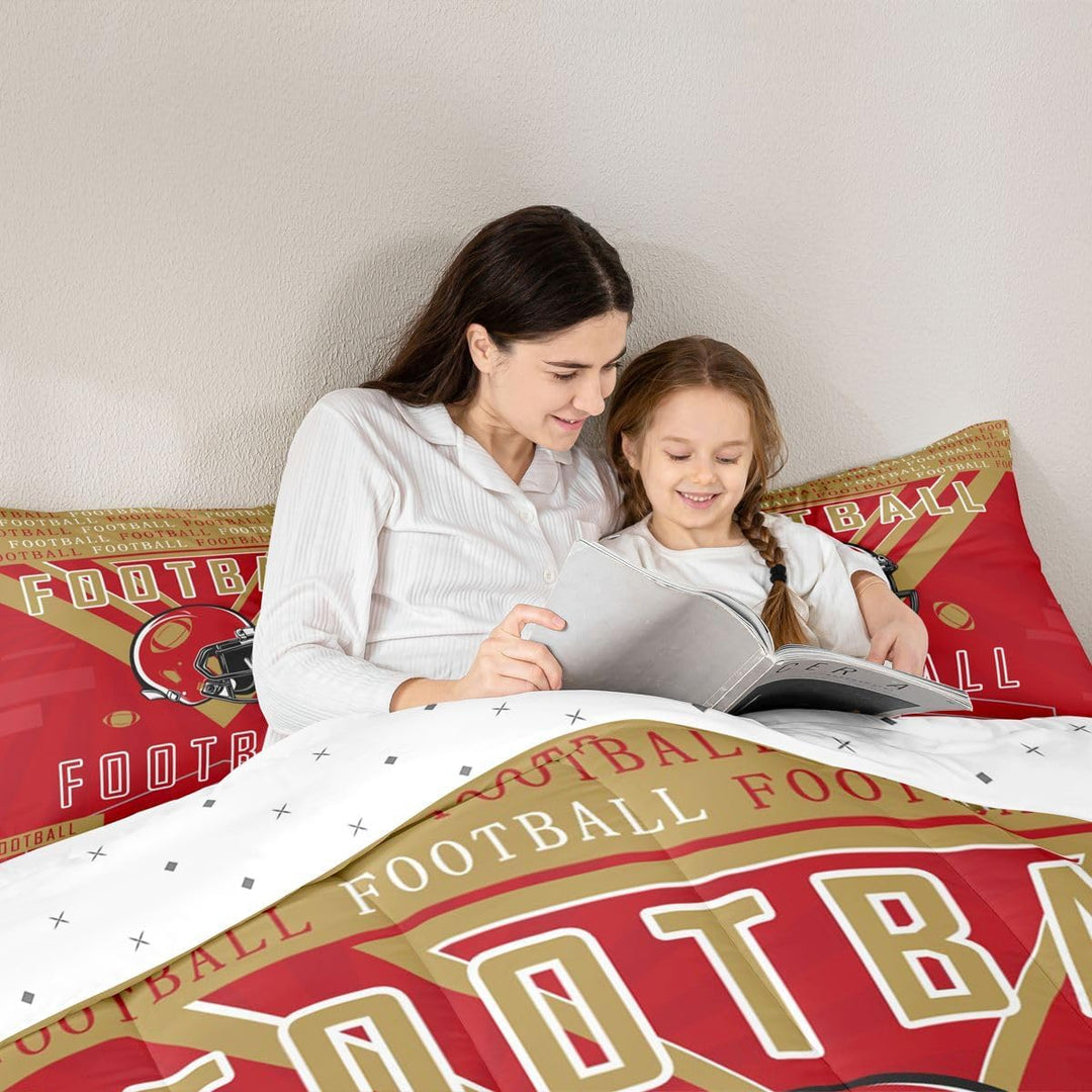 Football Bedding Set Boys Girls Twin Size Comforter Set Sports Themed Women Men Football City Duvet Quilt Rugby Sports Red Brown Room Decor - Just Closeouts Canada Inc.X004NU3S03