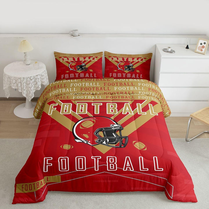 Football Bedding Set Boys Girls Twin Size Comforter Set Sports Themed Women Men Football City Duvet Quilt Rugby Sports Red Brown Room Decor - Just Closeouts Canada Inc.X004NU3S03