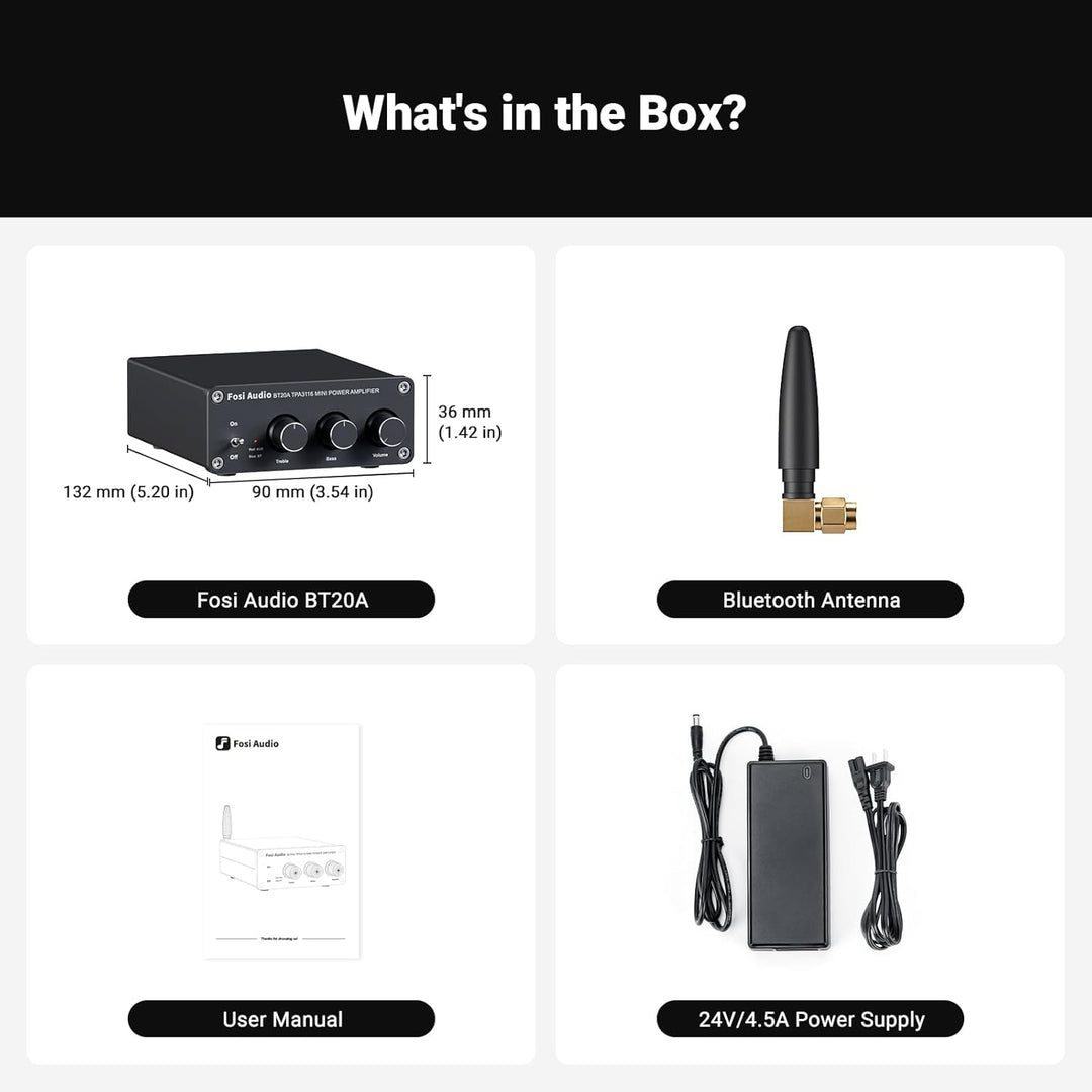 Fosi Audio BT20A Bluetooth Stereo Amplifier, 2 Channel Home Audio Component Amplifiers for Passive Speakers, Mini Class D Amp Receiver 200W for Indoor, Outdoor, Garage, Ceiling, Bookshelf Speaker - Just Closeouts Canada Inc.