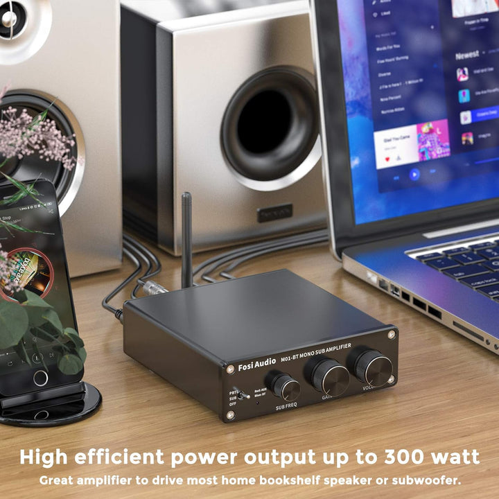 Fosi Audio M01 - BT Bluetooth 5.0 300 Watt Subwoofer Amplifier Home Theater Full - Frequency Mini Stereo Audio Hi - Fi Mono Power Amp with Bass Gain Control for Passive Subwoofer Speaker Bass Shaker - Just Closeouts Canada Inc.