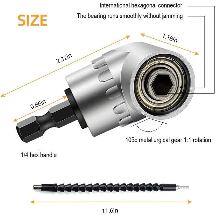 FOUUA Flexible Drill Bit Extension Kit, Includes 105° Right Angle Drill, 3pcs Universal Socket Adapter Set (1/4, 3/8, 1/2"), 3pcs Drill Bit Holders, 10pcs Screwdriver Bit Set - Just Closeouts Canada Inc.