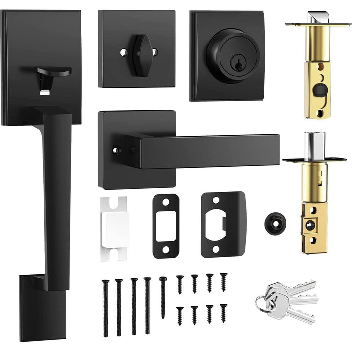 Front Door Handle Set Black Heavy Handle Set, Entry Door Handle Front Door Entry Handle and Deadbolt Lock Set Reversible for Right & Left Handed with Keys - Just Closeouts Canada Inc.