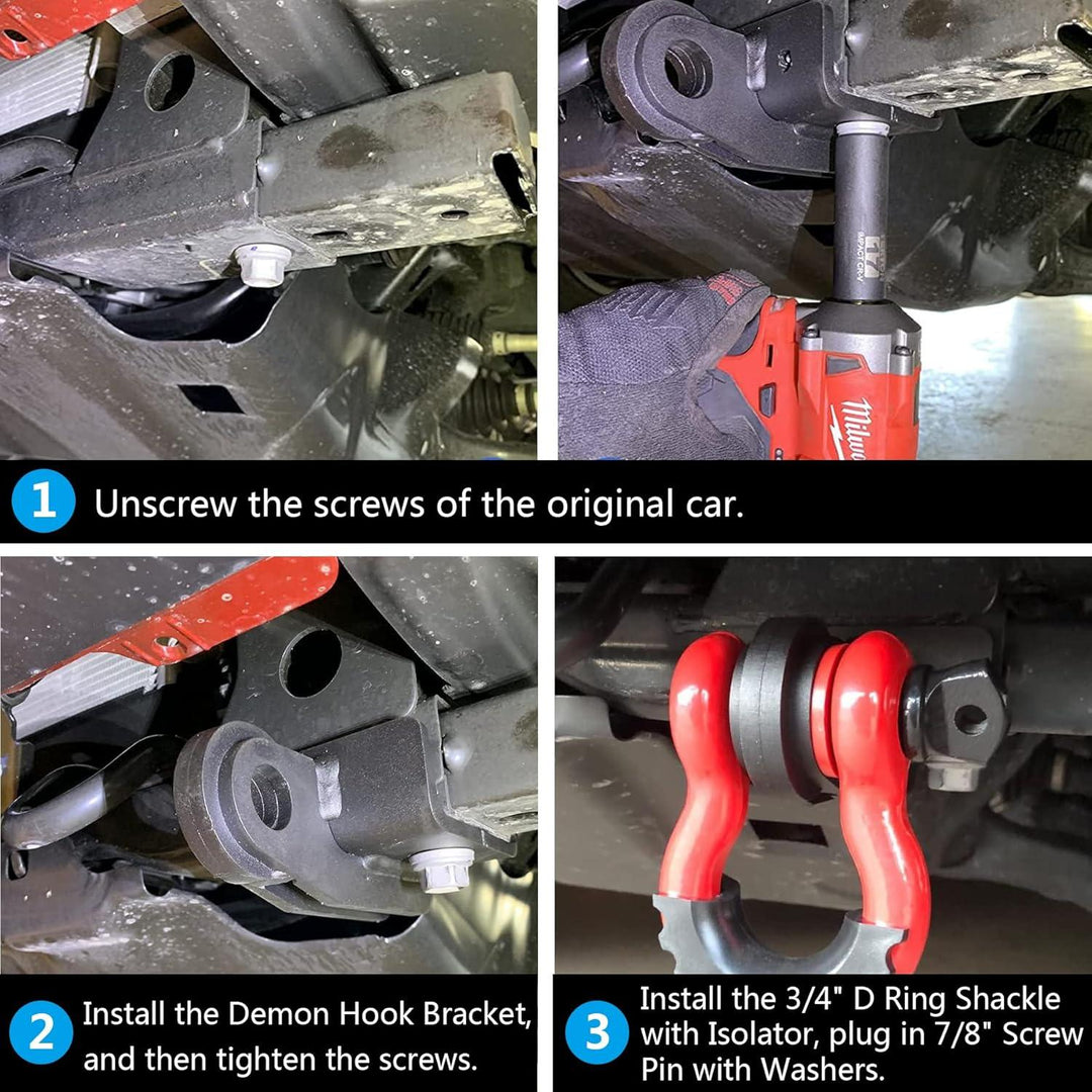 Front Tow Hook Demon, Compatible with 2009 - 2023 Toyota Tacoma, with 3/4" D Ring Shackle (2 Pack), with 7/8" Screw Pin and Shackle Isolator & Washers, Front Tow Hook Bracket, Front Tow Shackle - Just Closeouts Canada Inc.