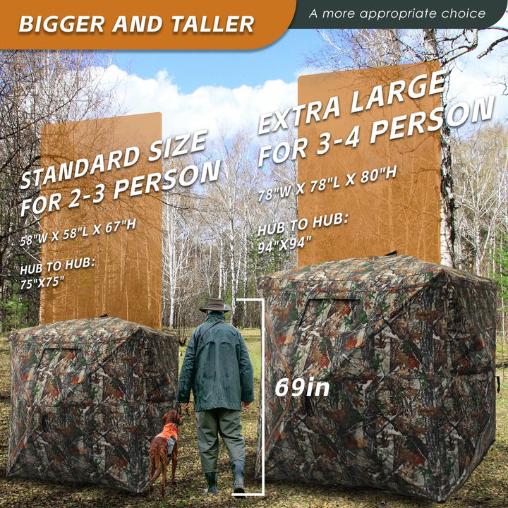 FUNHORUN Hunting Blind with Floor Mat, 360 Degree See Through Ground Blind for Deer/Turkey Hunting, 2/3/4 Person Pop Up Camouflage Tent with Carrying Bag - Just Closeouts Canada Inc.
