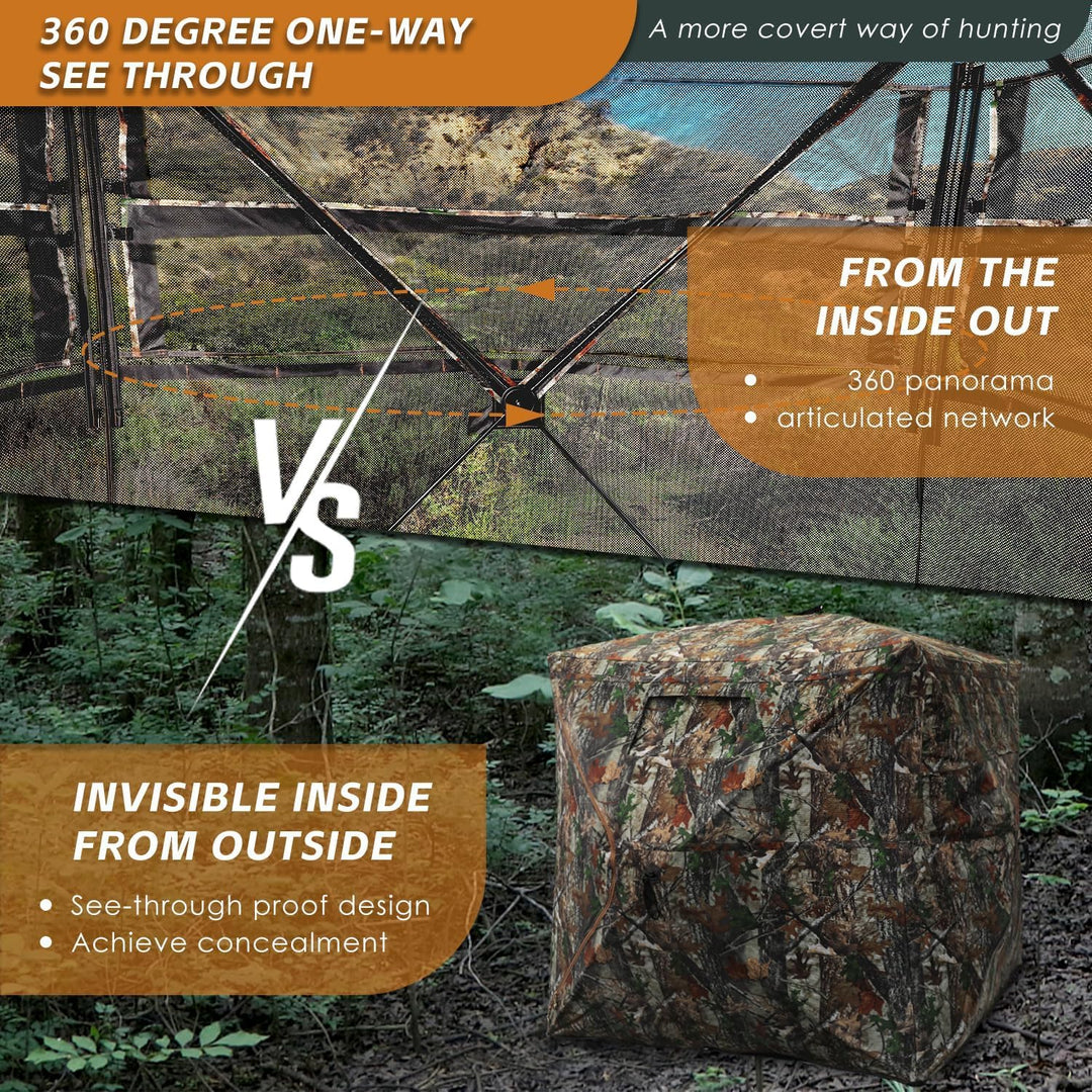 FUNHORUN Hunting Blind with Floor Mat, 360 Degree See Through Ground Blind for Deer/Turkey Hunting, 2/3/4 Person Pop Up Camouflage Tent with Carrying Bag - Just Closeouts Canada Inc.