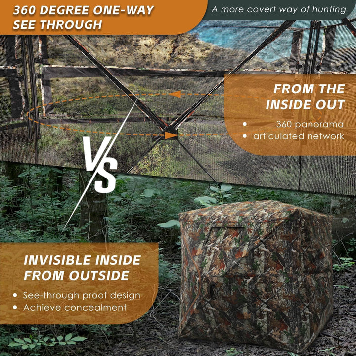 FUNHORUN Hunting Blind with Floor Mat, 360 Degree See Through Ground Blind for Deer/Turkey Hunting, 2/3/4 Person Pop Up Camouflage Tent with Carrying Bag - Just Closeouts Canada Inc.