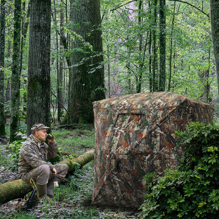 FUNHORUN Hunting Blind with Floor Mat, 360 Degree See Through Ground Blind for Deer/Turkey Hunting, 2/3/4 Person Pop Up Camouflage Tent with Carrying Bag - Just Closeouts Canada Inc.
