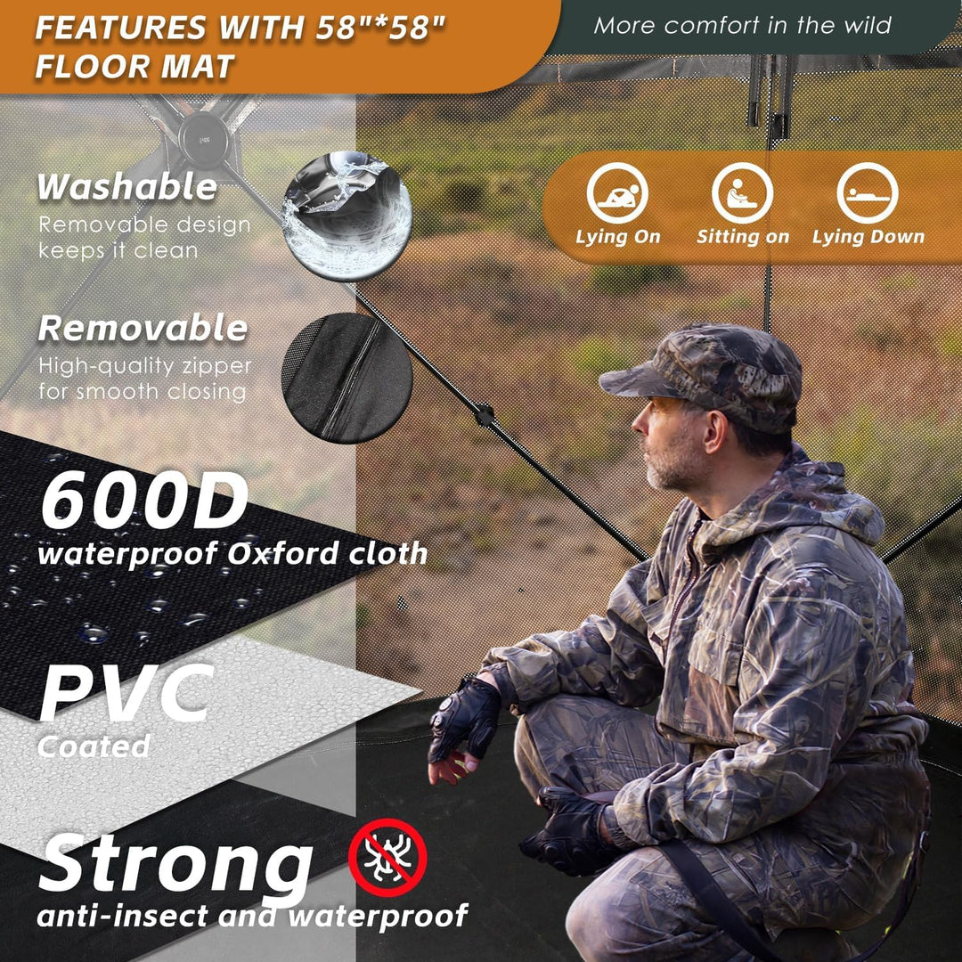 FUNHORUN Hunting Blind with Floor Mat, 360 Degree See Through Ground Blind for Deer/Turkey Hunting, 2/3/4 Person Pop Up Camouflage Tent with Carrying Bag - Just Closeouts Canada Inc.