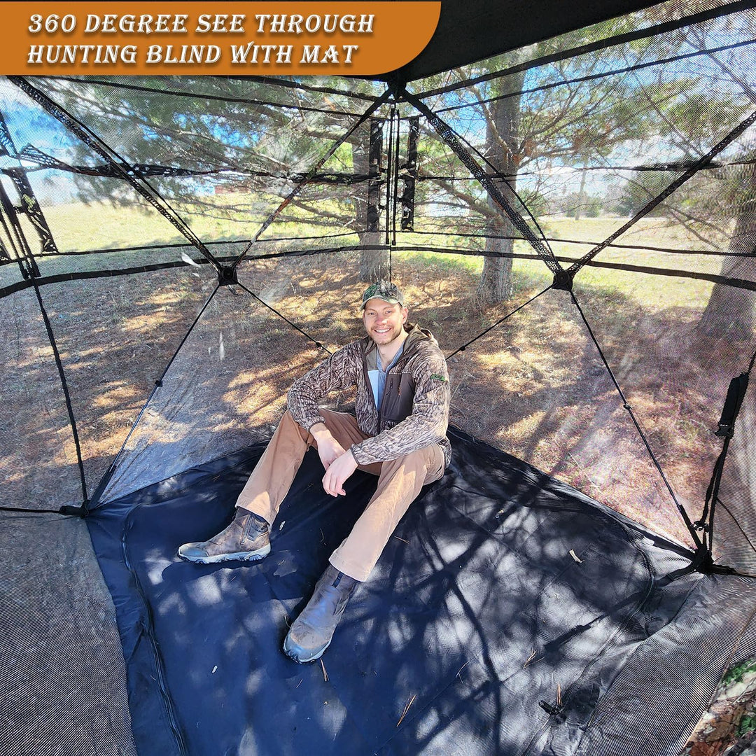 FUNHORUN Hunting Blind with Floor Mat, 360 Degree See Through Ground Blind for Deer/Turkey Hunting, 2/3/4 Person Pop Up Camouflage Tent with Carrying Bag - Just Closeouts Canada Inc.